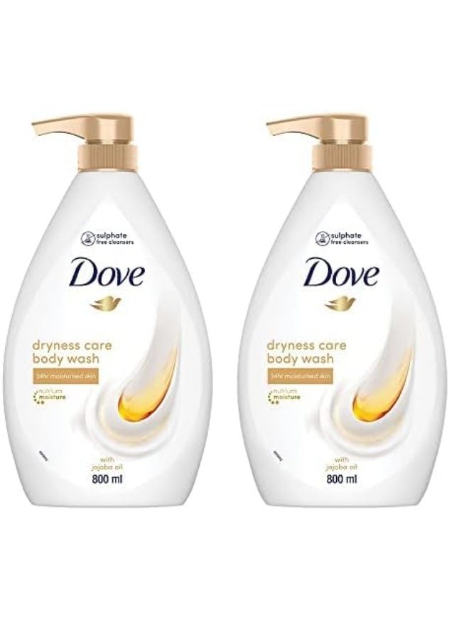 Dove Dryness Care Bodywash infused with Jojoba Oil to deeply nourish your skin, 100% gentle cleansers, paraben free/sulphate free cleansers, 100% plant- based moisturisers, 800ml (Pack of 2)